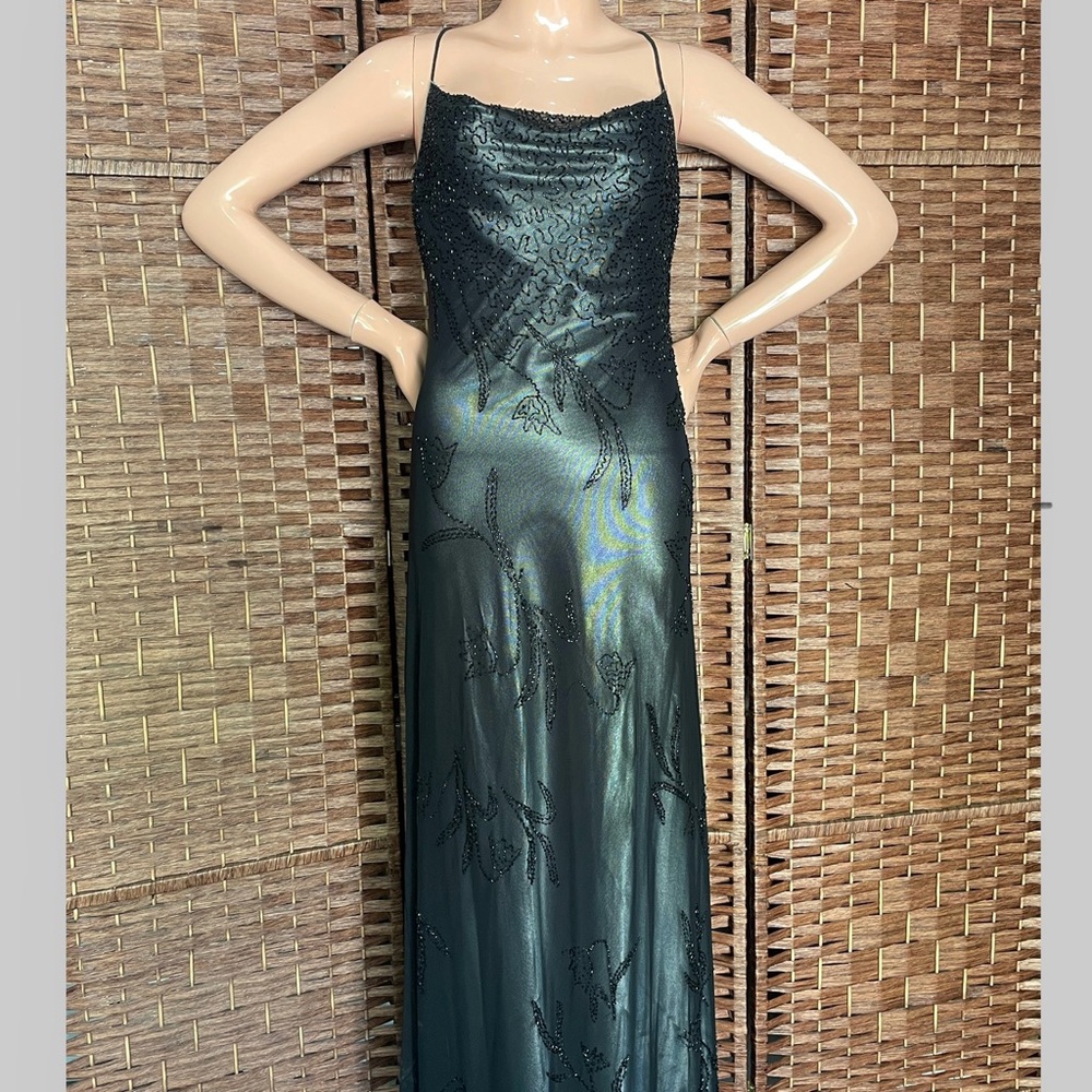 VTG Nina Austin MaxiGown Iridescent Beaded Prom Dress 90s Y2K Whimsigoth XS.